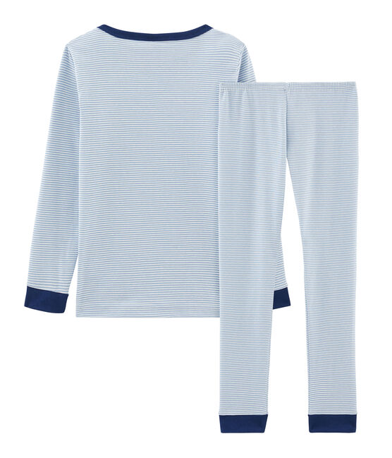 Pyjama petit garçon coupe très ajustée en côte bleu ACIER/blanc MARSHMALLOW