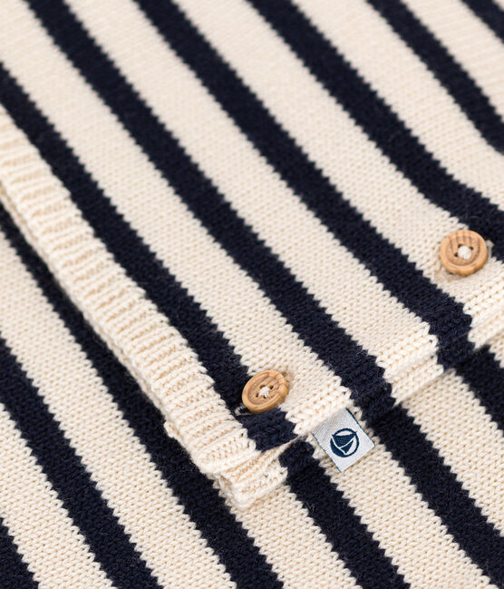 Ensemble en tricot laine et coton rayure marinière bébé blanc AVALANCHE/bleu SMOKING