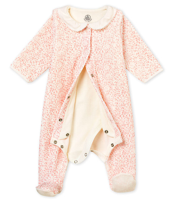 Bodyjama bébé fille en velours de coton imprimé blanc MARSHMALLOW/rose JOLI