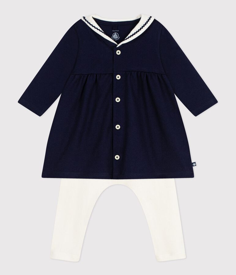 Robe b&eacute;b&eacute; esprit marin et col vareuse et legging en coton bleu SOIR/ MILK