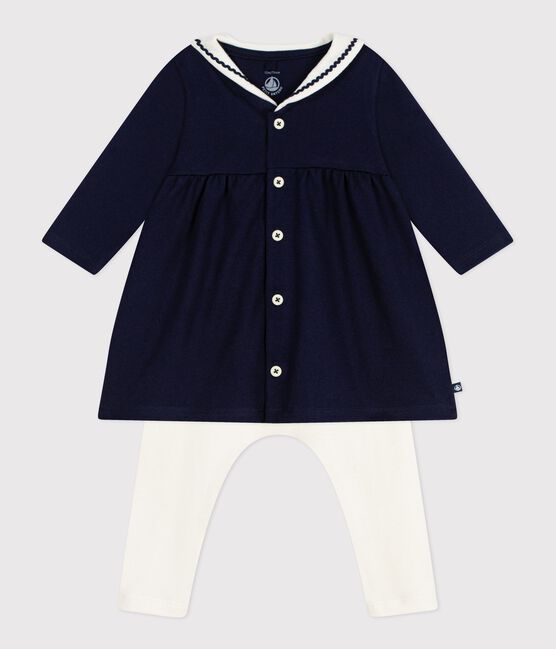 Robe bébé esprit marin et col vareuse et legging en coton bleu SOIR/ MILK