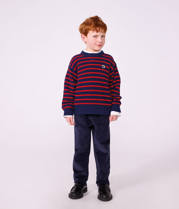 Pantalon droit enfant en velours bleu marine