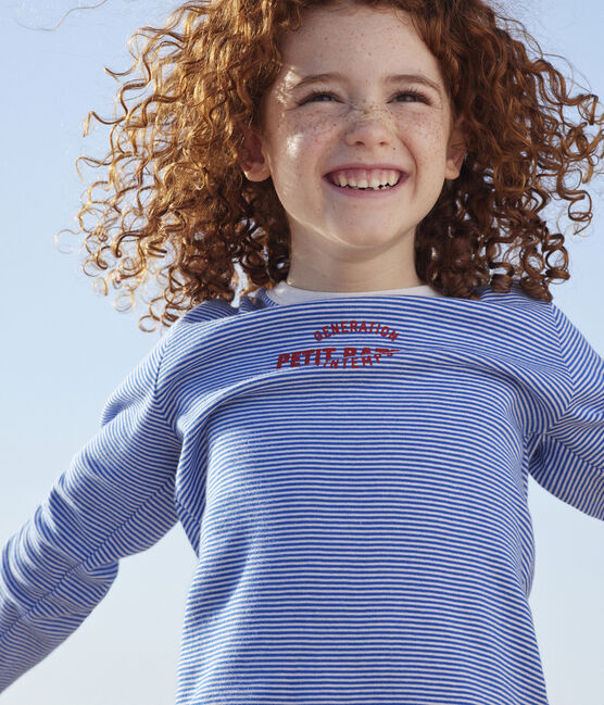 Pyjama ajusté à rayures en coton enfant bleu PERSE/blanc MARSHMALLOW