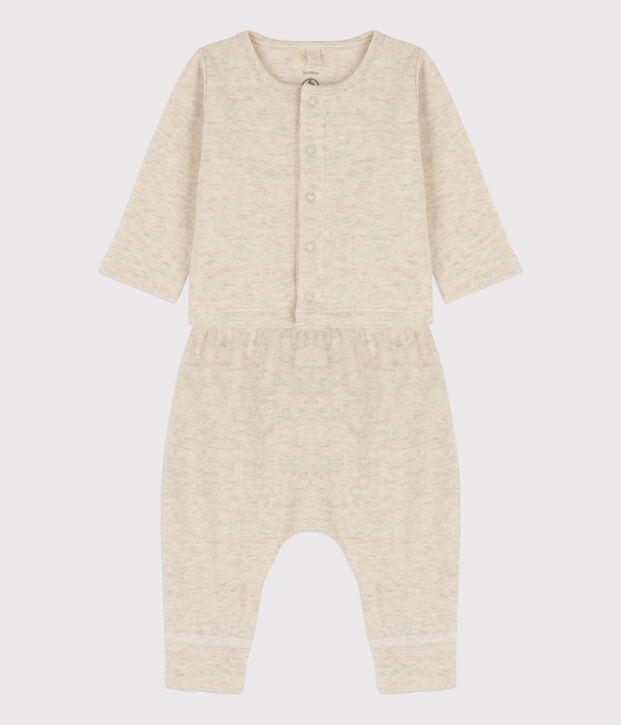 Ensemble 2 pi&egrave;ces uni en tubique bio b&eacute;b&eacute; beige chin&eacute;