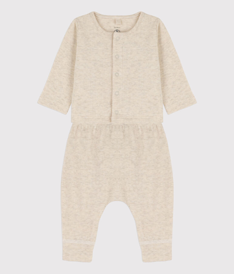 Ensemble 2 pi&egrave;ces uni en tubique bio b&eacute;b&eacute; beige MONTELIMAR CHINE