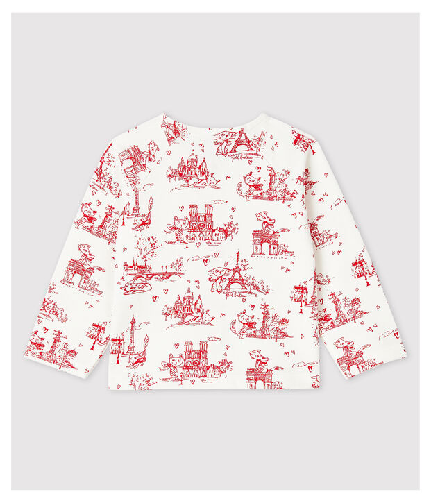 Cardigan imprim&eacute; en molleton b&eacute;b&eacute; fille blanc/rouge