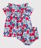 Robe b&eacute;b&eacute; en coton manches courtes et son bloomer imprim&eacute;s fleurs blanc/multicouleur