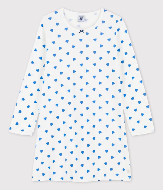 Chemise de nuit manches longues cœurs bleus petite fille en coton blanc MARSHMALLOW/bleu BRASIER