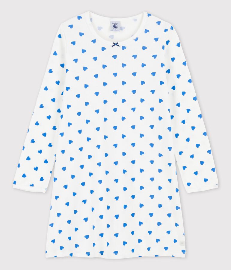 Chemise de nuit manches longues c&oelig;urs bleus petite fille en coton blanc MARSHMALLOW/bleu BRASIER