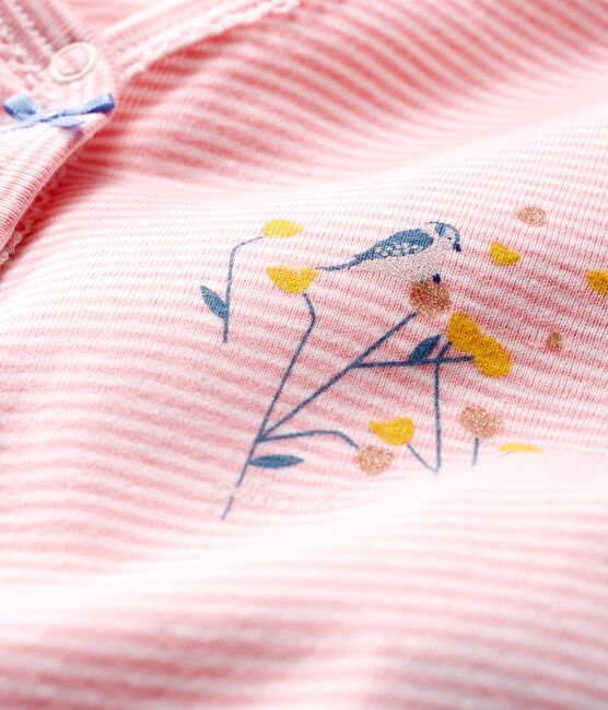 Dors bien sans pieds bébé fille en côte rose CHARME/blanc MARSHMALLOW