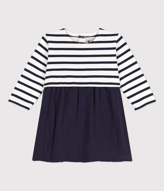 Robe manches longues bébé bimatière bleu SMOKING/blanc MARSHMALLOW