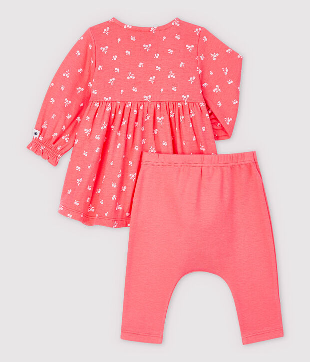 Robe legging &agrave; cerises b&eacute;b&eacute; en tubique en coton biologique orange/rose