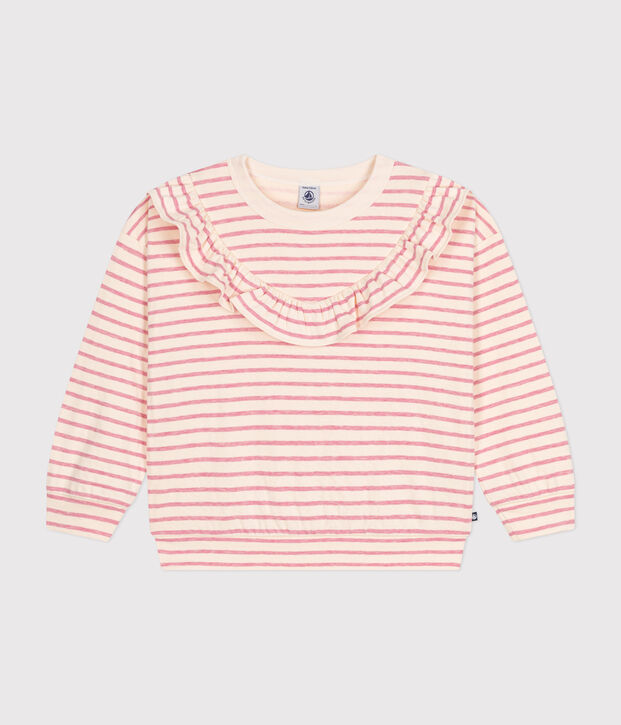 Sweatshirt en tubique enfant fille &eacute;cru/rose