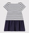 Robe manches courtes jersey épais et gaze de coton enfant fille blanc MARSHMALLOW/bleu SMOKING