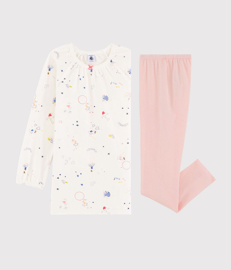 Chemise de nuit imprim&eacute; f&eacute;&eacute;rique petite fille en velours avec legging blanc MARSHMALLOW/blanc MULTICO