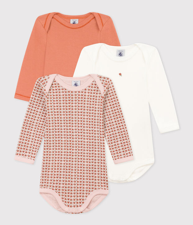 Lot de 3 bodies manches longues fleurs b&eacute;b&eacute; en coton multicouleur