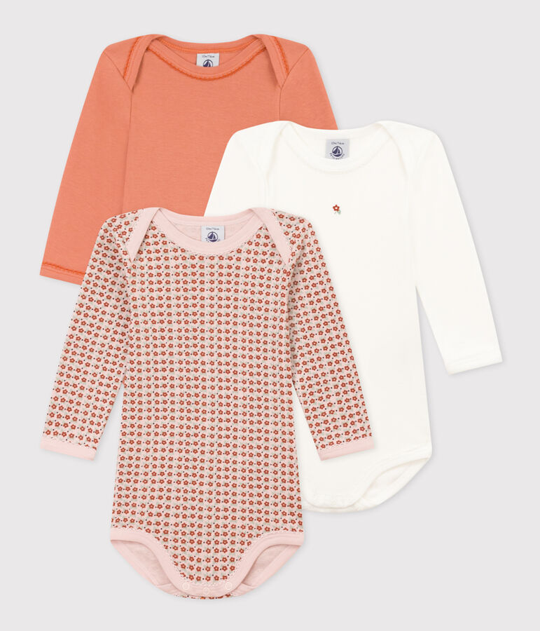 Lot de 3 bodies manches longues fleurs b&eacute;b&eacute; en coton variante 1
