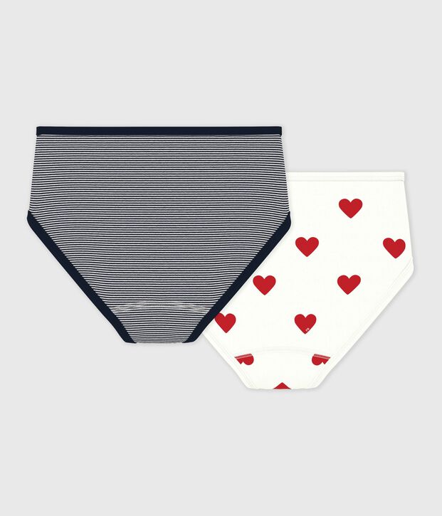 Lot de 2 culottes taille haute c&oelig;ur et rayure en coton femme multicouleur