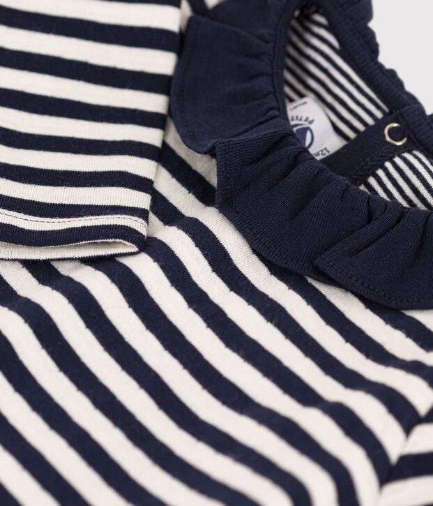 Blouse manches longues en tubique b&eacute;b&eacute; bleu/&eacute;cru