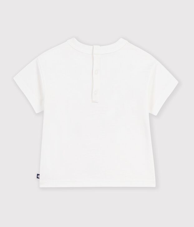 Tee-shirt b&eacute;b&eacute; en coton manches courtes uni &agrave; motif blanc
