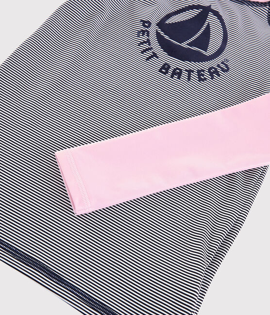 Tee-shirt anti-uv recyclé enfant fille - garçon rose MINOIS/blanc MULTICO