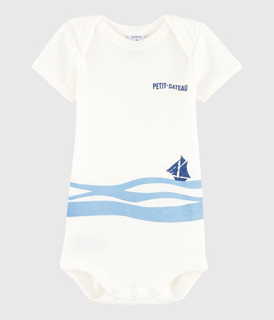 Body manches courtes bébé fille-garçon blanc MARSHMALLOW/bleu JASMIN