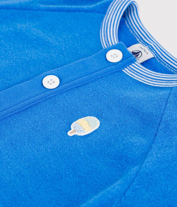 Combinaison courte b&eacute;b&eacute; en coton unie bleu