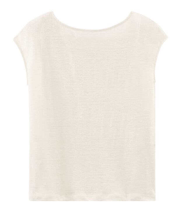 Tee-shirt manches courtes femme en lin blanc