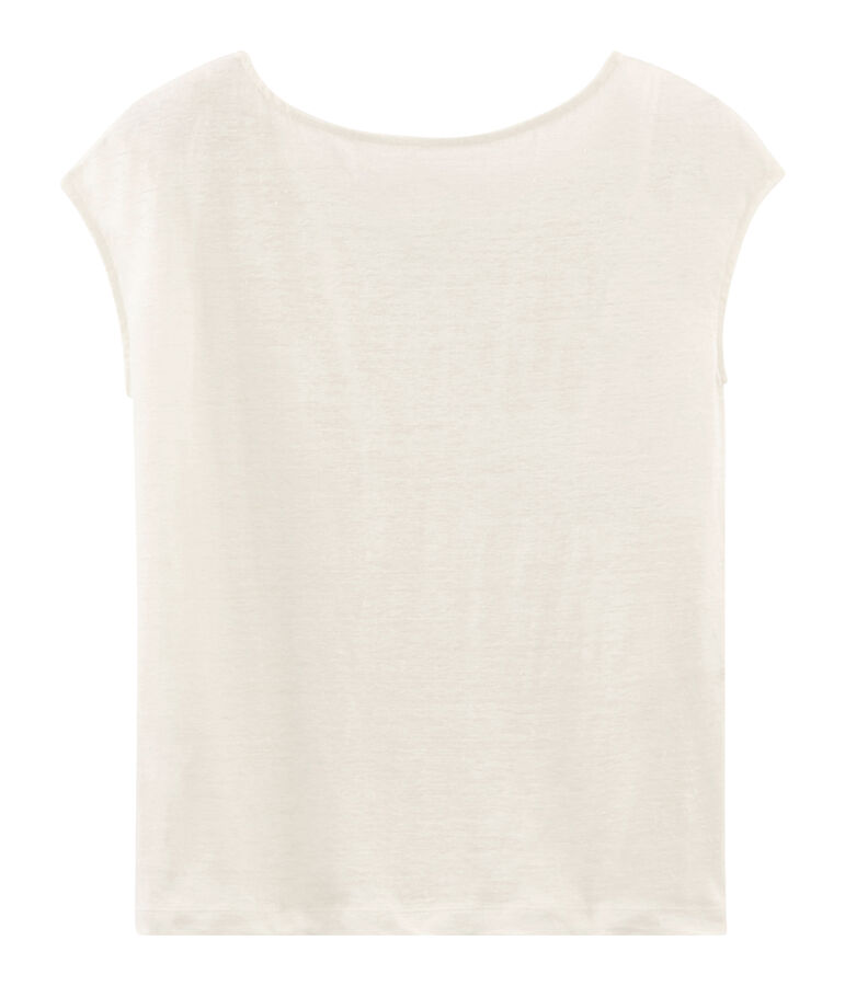 Tee-shirt manches courtes femme en lin blanc