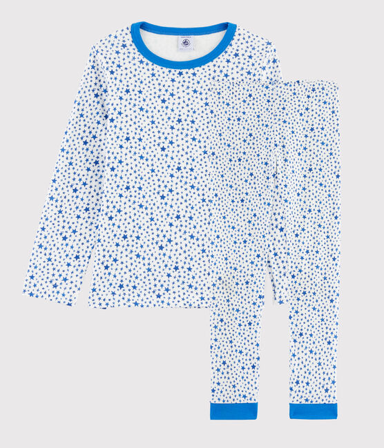 Pyjama à étoiles bleues petit garçon en tubique blanc MARSHMALLOW/blanc MULTICO