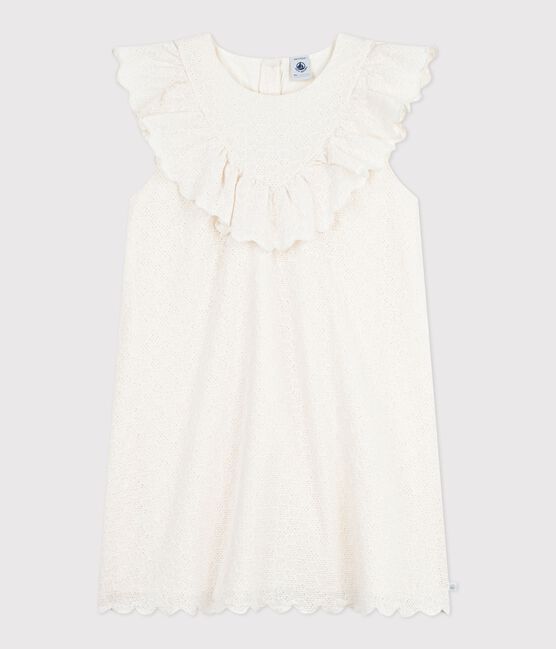 Robe enfant manches courtes en coton motifs cœurs blanc MARSHMALLOW