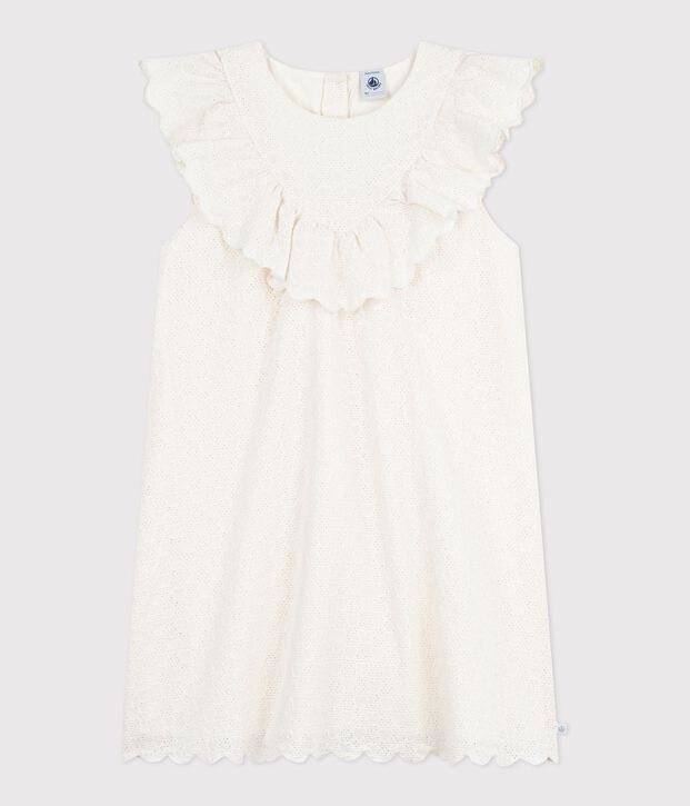 Robe enfant manches courtes en coton motifs c&oelig;urs blanc
