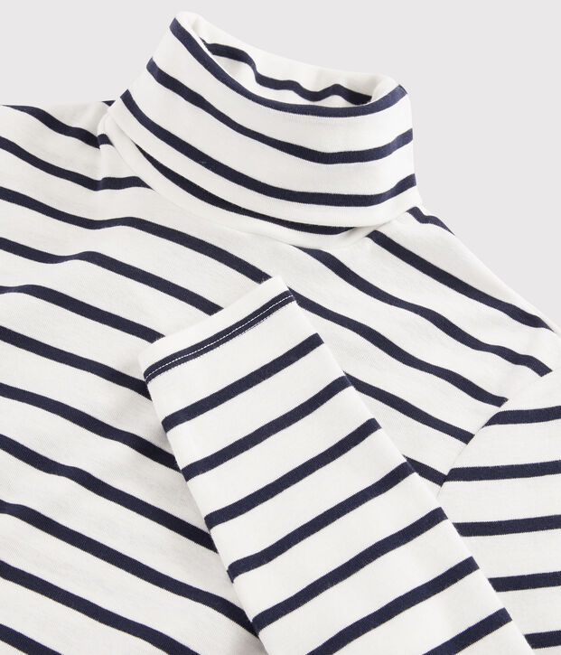 Sous-pull iconique en coton ray&eacute; Femme blanc/bleu