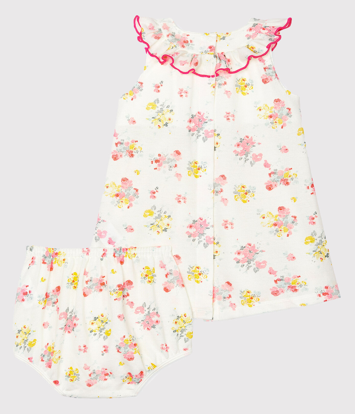 Robe Manches Courtes + Bloomer Petit Bateau Bébé Fille - 100% Coton - Imprimé Cœurs - Qualité Française