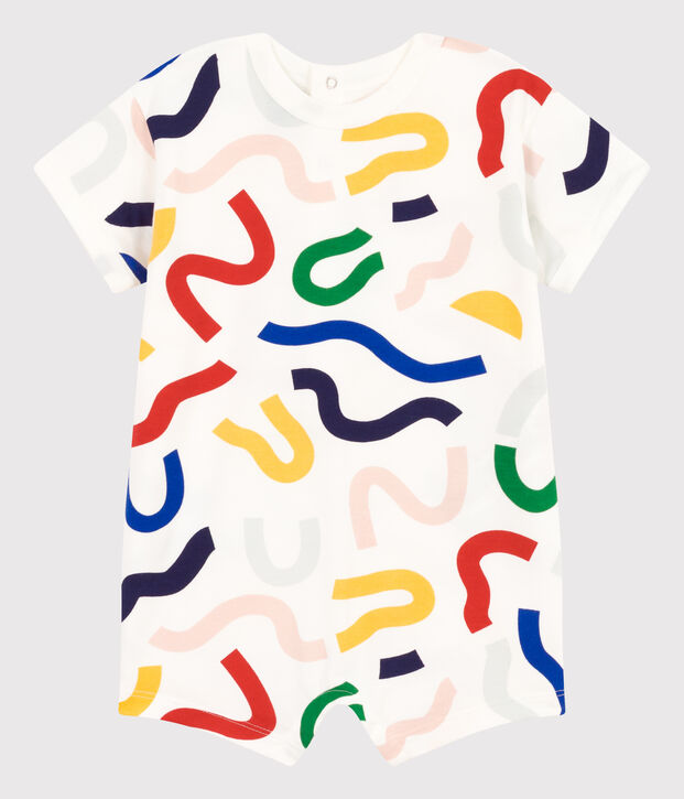 Combinaison courte en molleton b&eacute;b&eacute; blanc/multicouleur