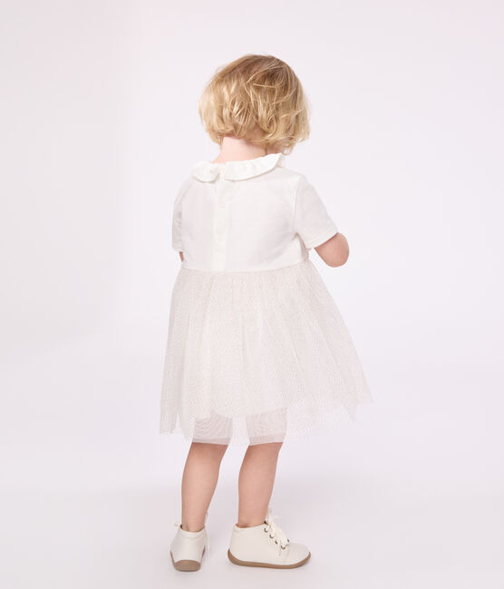 Robe bébé en coton et tulle manches courtes et colerette blanc MARSHMALLOW/rose COPPER