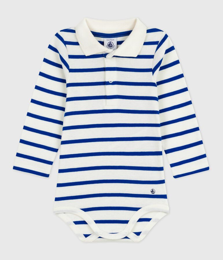 Body b&eacute;b&eacute; en coton col polo ray&eacute; bleu MILK/ OLYMPIC