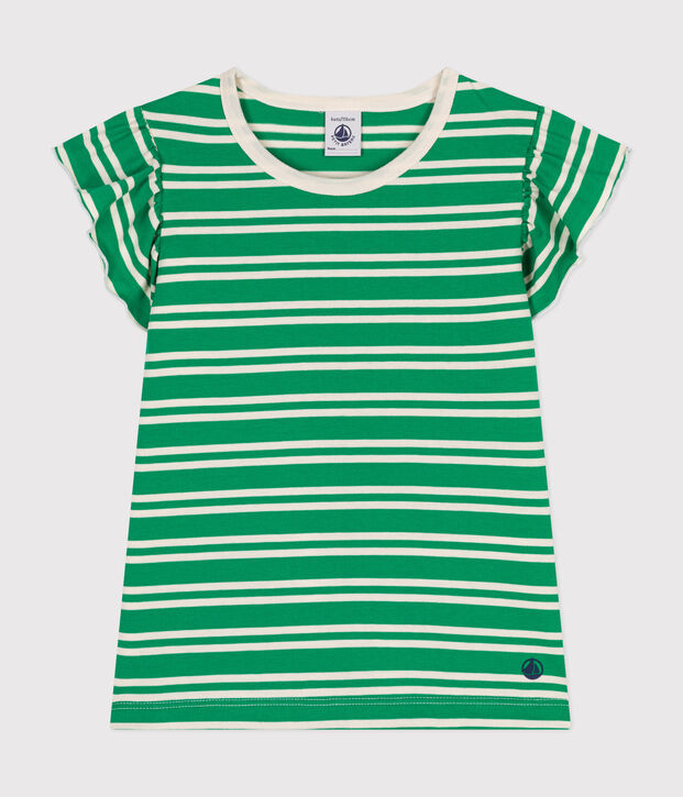 Tee-shirt ray&eacute; en jersey l&eacute;ger enfant fille vert/&eacute;cru
