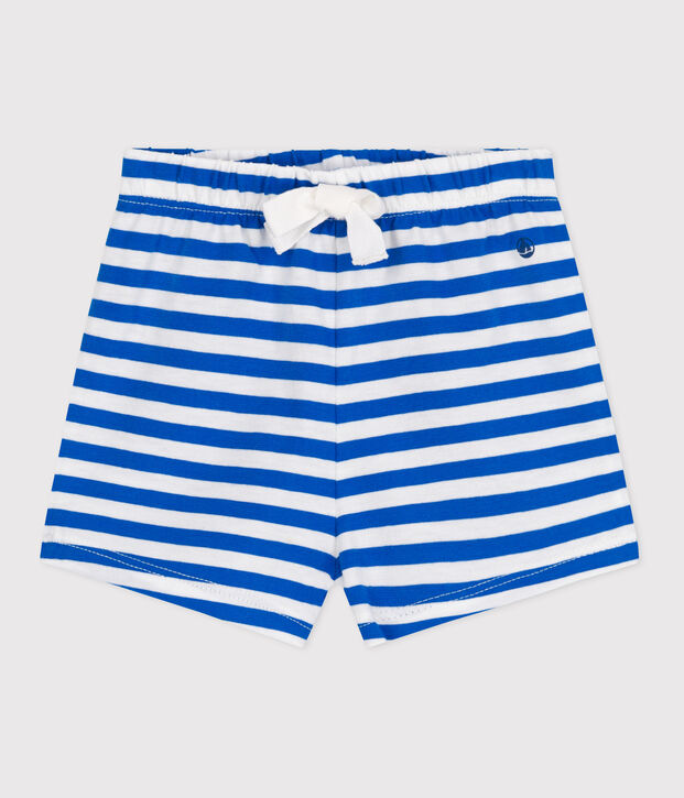 Short b&eacute;b&eacute; en coton ray&eacute; bleu/blanc