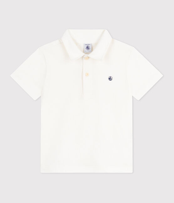 Polo enfant en coton à manches courtes uni blanc MARSHMALLOW
