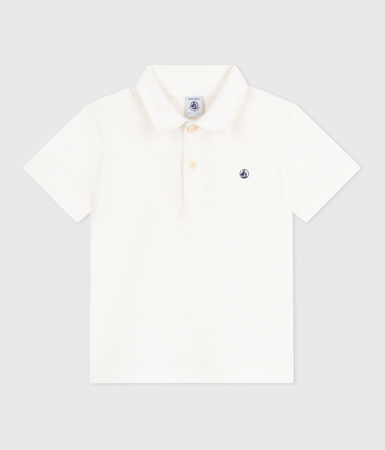 Polo enfant en coton &agrave; manches courtes uni blanc MARSHMALLOW