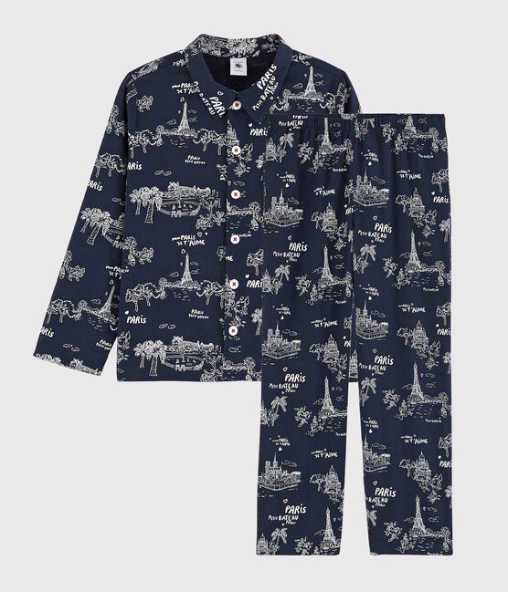 Pyjama imprimé Paris petit garçon en coton bleu MEDIEVAL/blanc ECUME