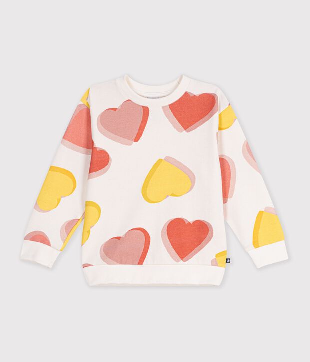 Sweatshirt enfant en coton imprim&eacute; c&oelig;urs blanc/multicouleur