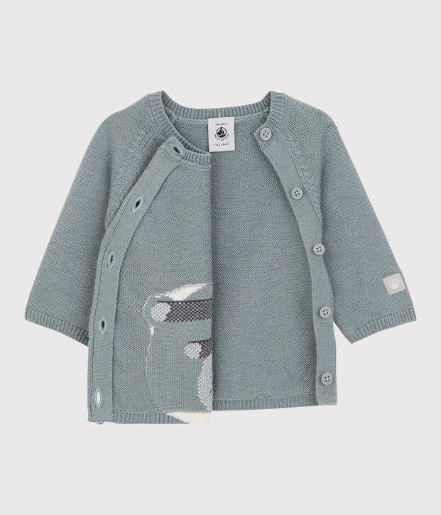 Cardigan ours b&eacute;b&eacute; en tricot laine et coton gris