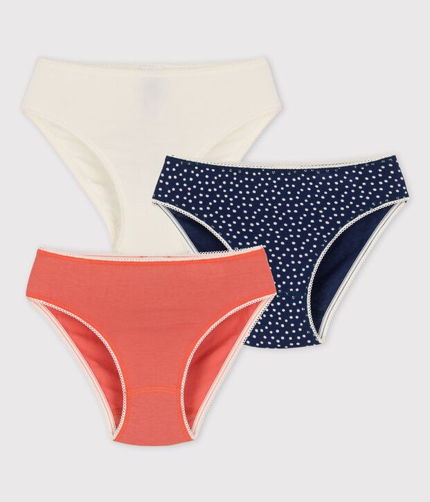 Lot de 3 culottes &agrave; pois petite fille en coton et &eacute;lasthanne multicouleur