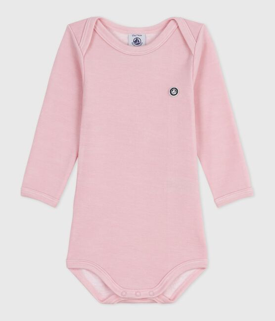 Body manches longues  bébé en laine et coton rose JOLI