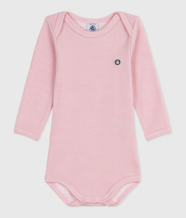 Body manches longues  b&eacute;b&eacute; en laine et coton rose clair