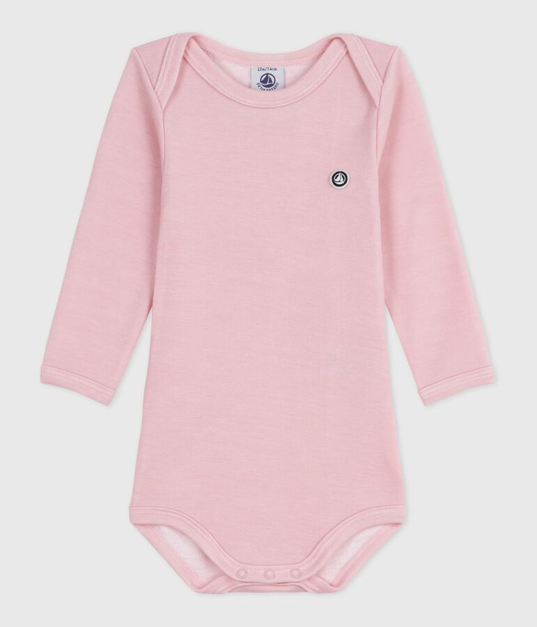 Body manches longues  b&eacute;b&eacute; en laine et coton rose JOLI