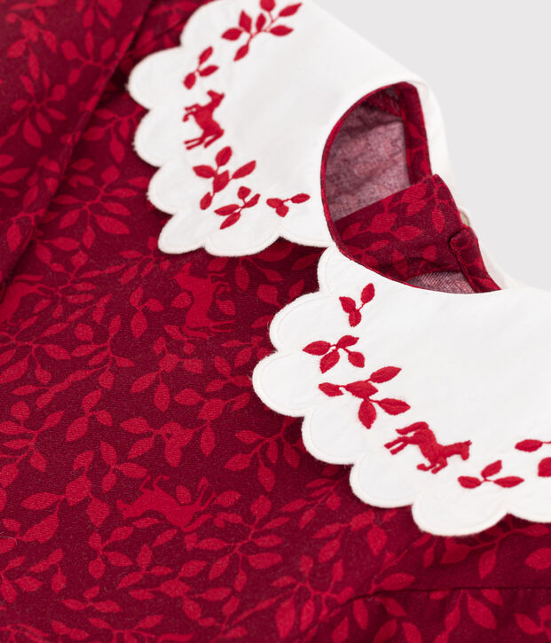 Robe enfant manches longues en flanelle imprim&eacute;e rouge/rouge