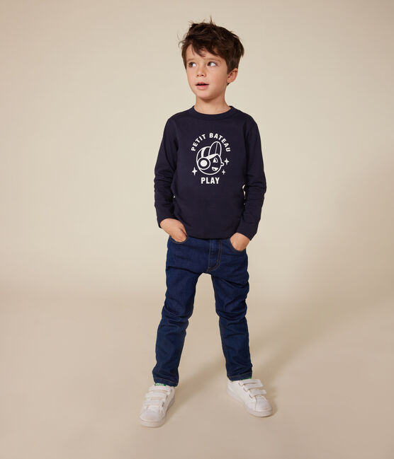 Tee-shirt manches longues en jersey fin enfant garçon bleu SMOKING